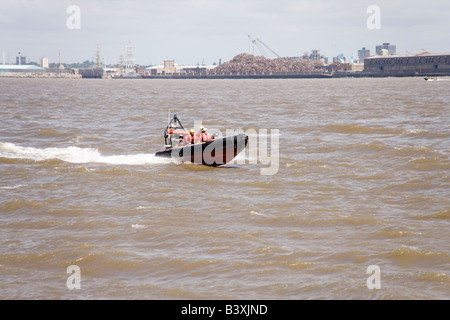 Merseyside Fire and Rescue Service boat at the Tall Ships race in Liverpool July 2008 on the Mersey Stock Photo