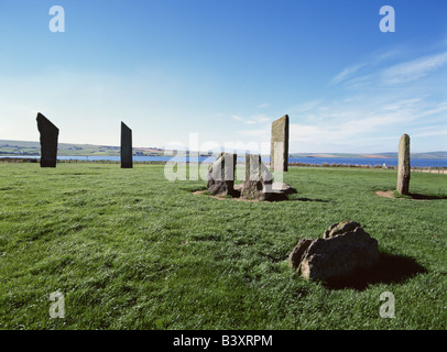 dh Stenness Standing Stones STENNESS ORKNEY Neolithic standing stone circle Loch of Stenness Stock Photo