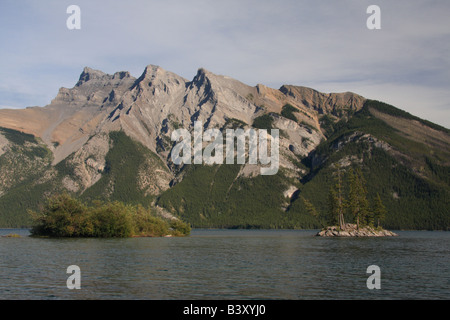 Islands on Minnewanka lake, Alberta Stock Photo