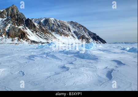 Ice on Cobourg Island in the Canadian Arctic melting in the sunlight. Stock Photo