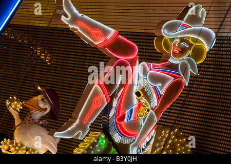 Sassy Sally wife of Vegas Vic Famous neon signage on Fremont Street Las Vegas Nevada Stock Photo