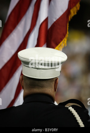 US Marine patriotic parade honoring military veterans at the US Open 2008 USTA Billie Jean National Tennis Center New York Stock Photo