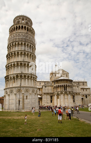 Leaning tower and Duomo in Campo di Miracoli field of Miracles Pisa Tuscany Italy