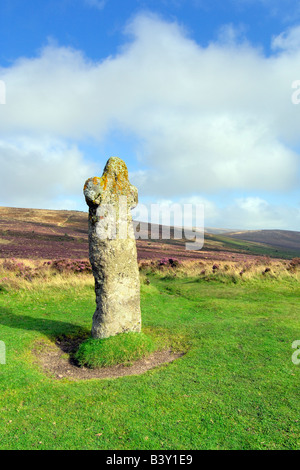 The ancient granite memorial of Bennetts Cross on Dartmoor National Park in South Devon England Stock Photo