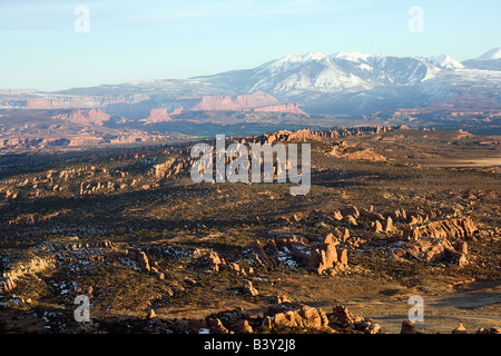 Aerial landscape of wide canyon in Arches National Park Utah United States Stock Photo