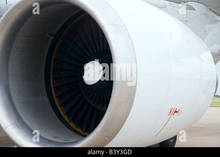 Closeup of an Airbus A310-300 airplane's engine. Stock Photo