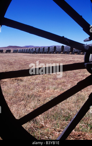 South Africa, KwaZulu Natal. Reconstructed Boer wagon laager at site of Zulu-Boer Battle of Blood River, 16th December 1838 Stock Photo