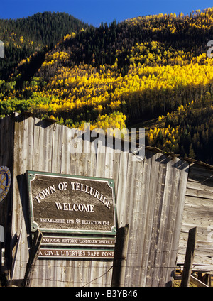 Telluride, Colorado is famed the world over as a posh winter and ski resort in a box canyon. Stock Photo