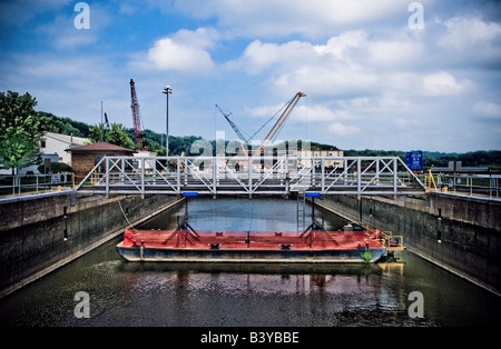 Lock and Dam no. 14 near LeClaire, IA Stock Photo