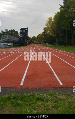 North America, USA, Massachusetts, Amherst.  View of a running track and bleachers Stock Photo