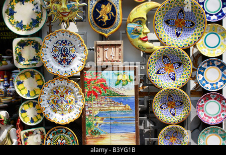 Bright ceramics for sale outside Positano shop on the Amalfi Coast in Italy Stock Photo