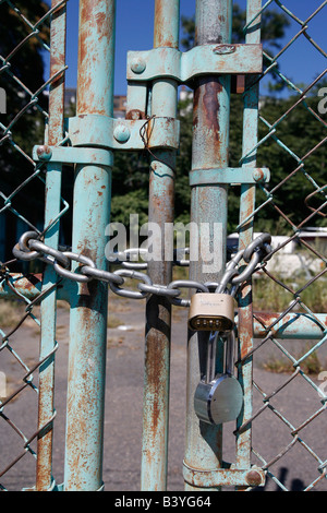 chain link fence padlock Stock Photo
