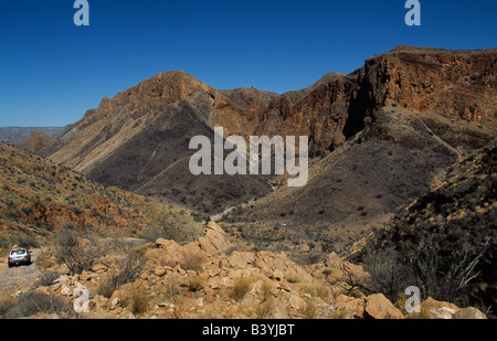 Four wheel track onto the plateau of the Namib Naukluft Mountain Zebra Park. Namibia. Stock Photo