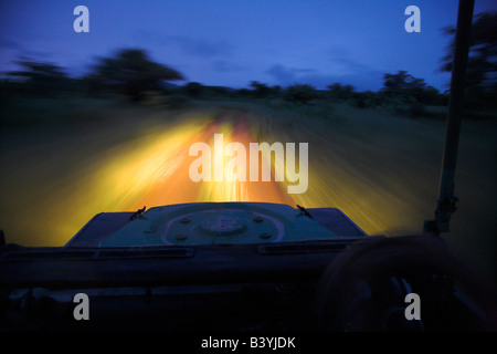 Namibia,  , Okonjima. View from a Land Rover returning in the evening after a game drive at the Africat Foundation. Stock Photo