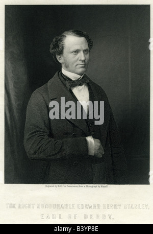 Stanley, Edward Henry, 15th Earl of Derby, 21.7.1826 - 22. 4.1893, British politician, Foreign Secretary 6.6.1866 - 9.12.1868 and 21.2.1874 - 2.4.1878, half length, engraving by Holl, 19th century, Great Britain, poltics, Sir, Lord, peer, , Artist's Copyright has not to be cleared Stock Photo