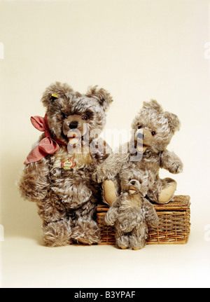 toys, teddy bears, teddy family by Steiff, 1940s, 40s, historic, historical, bear, toy, toys, bears, Stock Photo