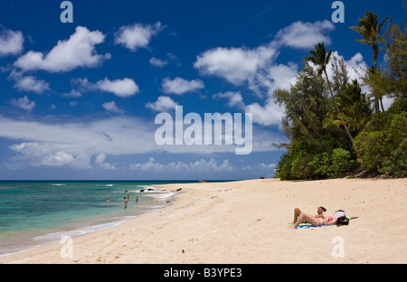 Beach of Haleiwa Beach Park Oahu Pacific Ocean Hawaii USA Stock Photo