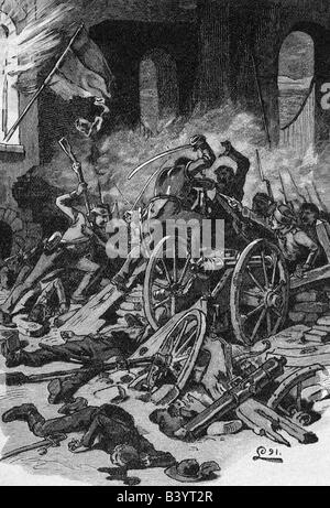 events, revolutions 1848 - 1849, Austria, Vienna October Uprising, skirmish at Sophien Bridge, 6.10.1848, wood engraving after drawing by Otto E. Jan, 1891, revolution, revolutionaries, insurgents, military, soldiers, Austrian Empire, 19th century, historic, historical, people, Stock Photo