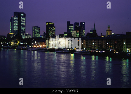 geography / travel, Germany, Hesse, Frankfurt am Main, skyline at night, , Stock Photo