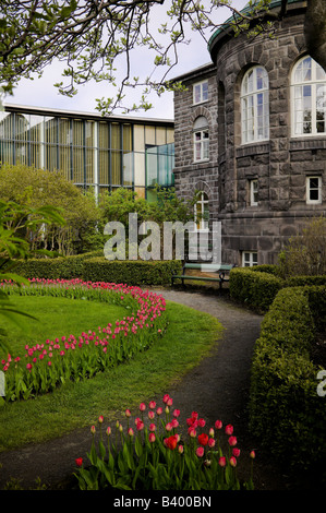 Garden in front of a parliament building, Althingi, Reykjavik, Iceland Stock Photo
