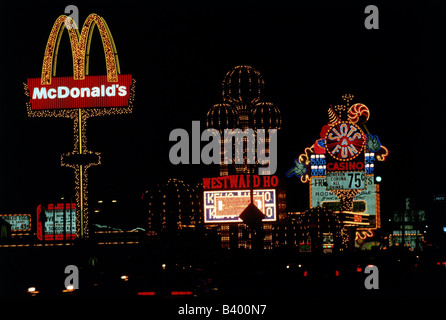 geography / travel, USA, Nevada, Las Vegas, coloured neon sign at night, , Stock Photo