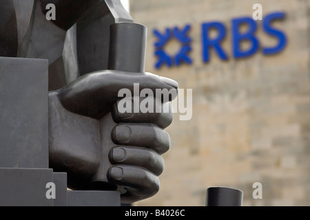 Royal Bank of Scotland offices in Edinburgh at Gogarburn - sculpture with fist Stock Photo