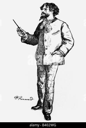 Daudet, Alphonse, 13.5.1840 - 16.12.1897, French author / writer, full length, drawing, by Paul Renouard (1845 - 1924), Stock Photo
