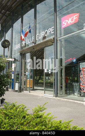 Entrance to the SNCF Lille Europe Railway Station Lille France Stock Photo