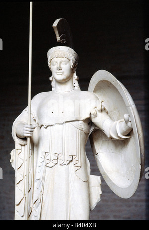 Athena, Pallas Athena, Greek goddess of war, daughter of Zeus, sculpture of the west gable of the Aphaia temple in Aegina, late 6th century BC, Parish marble, Glyptothek Munich, Stock Photo