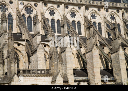 Double flying buttresses on the south side of Cathedrale St Etienne Bourges Loire Valley France Stock Photo