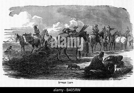 geography/travel, USA, people, Native Americans, transport, family moving, engraving, 19th century, American Indians, North America, historic, historical, Stock Photo