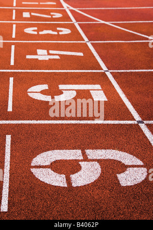 Starting numbers on athletics track. Professional Sprint race. Colorful ...