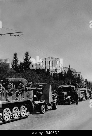 Second World War / WWII, Greece, Balkans Campaign 1941, German soldiers in Athens, column with 8,8 cm Flak, April 1941, Stock Photo