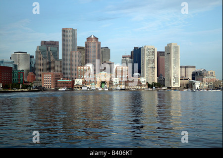 Early morning view of the Boston Skyline from Boston's Inner Harbour Stock Photo