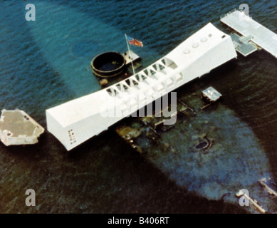 geography / travel, USA, Hawaii, Pearl Harbor, USS Arizona Memorial, aerial view, Stock Photo