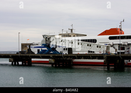 Condor Twin Hull Ferry arriving at St Helier port Jersey  from St Marlo Stock Photo