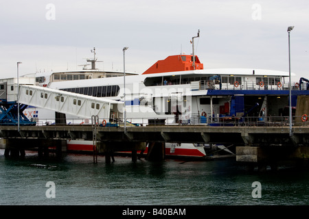 Condor Twin Hull Ferry arriving at St Helier port Jersey  from St Marlo Stock Photo