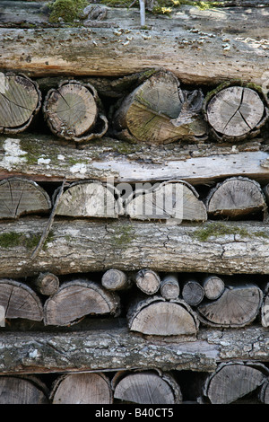 A large pile of logs and wood chips, a sustainable source of renewable ...