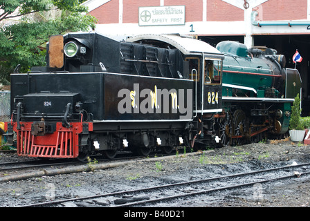 Steam engine at the locomotive repair shop at Bangkok Noi station Stock Photo