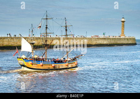 Whitby harbour and the Bark Endeavour Whitby Stock Photo - Alamy