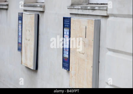 Barclays Bank cash machines boarded up in Brighton.