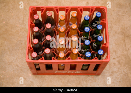 Crate of bottles of soft drinks Zambia Africa Stock Photo