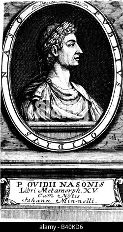 Ovid (Publius Ovidus Naso), 43 BC - 9 AD, roman author / writer, portrait, engraving, 18th century , Stock Photo