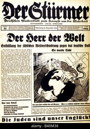 Nazism / National Socialism, press, newspaper 'Der Stürmer', number 52, Nuremberg, December 1934, title, caricature by Fips, Stock Photo