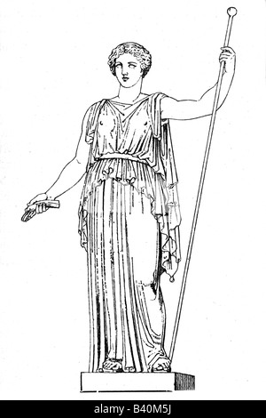Demeter, Greek goddess of grain and fertility, wood engraving, after ancient statue, 19th century, Museo Vaticano, Rome, Stock Photo