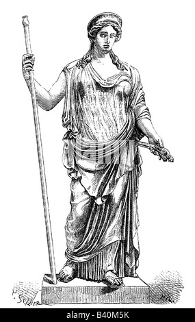 Demeter, Greek goddess of grain and fertility, wood engraving by Sellier after ancient statue, 19th century, Stock Photo