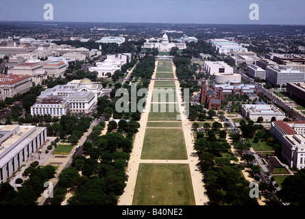 geography / travel, USA, Washington DC, view from monument at Mall, Capitol and museums of Smithonian institution, Stock Photo