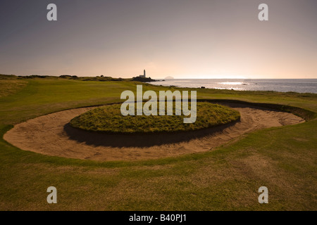 10th fairway of Ailsa Course, Turnberry, Ayrshire, Scotland. View over Firth of Clyde to Ailsa Craig and lighthouse Stock Photo