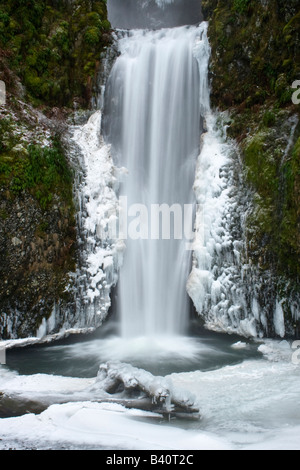 Ice formations on Lower Multnomah Falls Bridal Veil Oregon USA in the wintertime Stock Photo