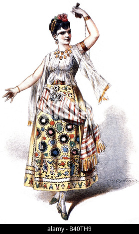 Bizet, Georges, 25.10.1838 - 3.6.1875, French composer, works, opera 'Carmen', figure, Carmen, 2nd act, costume design by Eduard Detaille and Georges Clairin, premiere, Paris, 3.3.1875, , Stock Photo